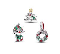 TCZNAF Couronne Arbre de Noël Mignon Charms Femmes Pearl Charm Compatible Pour Européen Bracelets Argent Sterling 925