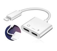 TD® Adaptateur Apple câble de chargement audio chanson écouteur casque 3,5 mm puissance solide 2en1 musique convertisseur 2 ports