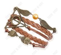 TD® Bracelet ailes hiboux triangle RDLM Harry potter Bracelet avec cuir tressé et motif hiboux, triangle et ailes