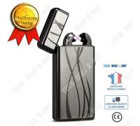 TD® Briquet Rechargeable USB Classique Double Arc Electrique Briquet sans Flamme Anti Vent (Argent)