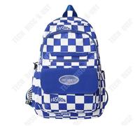 TD® Cartable en damier grande capacité en nylon anti-éclaboussures ordinateur sac à dos collège lycée étudiant campus bleu sac à dos Multicolore