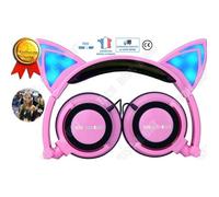 TD® Casque filaire audio kawaii enfant gaming anti bruit oreille de chat lumineux musique téléphone pliable écouteurs puissant