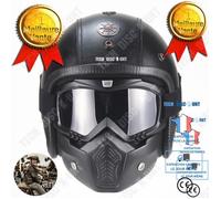 TD® Casque moto cross enfant homologué homme femme modulable vintage jet bluetooth intégré en cuir noir artificiel harley davidson