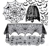 Td® Décoration D'halloween Nappe En Toile D'araignée Fil De Toile D'araignée Noire Décoration De Cheminée Décoration De Fête D'hallo