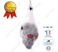 Td® Halloween Decoration Sac En Filet Lumineux À Commande Vocale Crâne Araignée Tête Suspendue En Coton