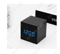 TD® Horloge Cubique en bois carrée LED-Réveil Créatif en bois Noir électronique avec contrôle vocal intelligent-Elégant-Multifonctio