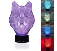TD® Lampe optique poser décoratif tactile 7 couleurs illusion optique - modèle loup - faible consommation câble USB ou 3 piles AAA