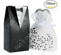 TD® Lot de 100 pcs Boîte à Dragées Mariage Cadeau Invités- 50 pcs jeune Marié noir + 50 pcs Mariée blanc, Chocolat bonbons