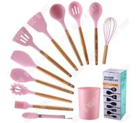 Td® Lot De 11 Ustensiles,Ensemble D'ustensiles De Cuisine En Silicone Et Bois Antiadhésifs, Outil De Cuisine- Type 11pcs With Bucket