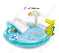 Td? Piscine Pour Enfant Gonflable -Aire De Jeux Aquatique Alligator-Crocodile - 203 X 173 X 89 Cm - Bleu Et Jaune