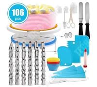 TD® Plateau Tournant Gâteaux 106 pièces Décoration Professionnel Ustensile Kit Décorer Gâteau Layer Cake Idéal Cadeau Kit Pâtissier