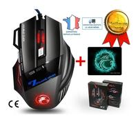TD® Souris ordinateur Optique Filaire Gamer LED Jeu 7 Boutons Professionnel Gaming Mouse USB Haute Précision Réglable + cadeau tapis