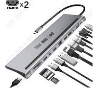 TD® Station d'accueil d'extension multifonction MTS 12-en-1 de type c USB-C vers double charge rapide HDMI USB3.0HUB PD