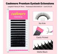 TDANCE 1 boîte 12 rangées d'extensions de cils en cachemire Premium Mega Volume Extensions de cils individuelles classiques Noir mat Cils naturels doux professionnels (0,03/0,05/0,07 CC 8-15 mm 14-19