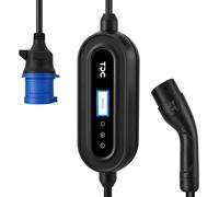 TDC ENERGY SNK07 Chargeur portable pour véhicule électrique, 7 kW, Type 2, courant réglable 16/20/24/32 A, 230 V monophasé, fiche industrielle CEE 3 broches 32 A, Wi-Fi et Bluetooth, câble de 5 m, IP6