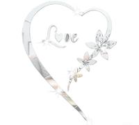 TDCuizent Autocollant mural miroir en acrylique en forme de cœur pour chambre à coucher, salon, décoration de fête de mariage romantique, or, argent, noir, bleu, rouge, rose (argent)