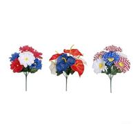 TDCuizent Bouquet de fleurs artificielles patriotiques, rouge, blanc et bleu pour décoration d'intérieur, jour commémoratif et décoration du 4 juillet, arrangement floral en plastique pour une