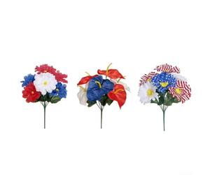 TDCuizent Bouquet de fleurs artificielles patriotiques, rouge, blanc et bleu pour décoration d'intérieur, jour commémoratif et décoration du 4 juillet, arrangement floral en plastique pour une