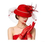 TDCuizent Chapeau Bibi Femme Vintage Plume Perle | Élégante coiffe de mariée avec gants en dentelle assortis pour les occasions formelles