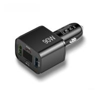 TDCuizent Chargeur de voiture 90 W 4 ports USB C avec affichage de tension LED, charge rapide QC 4.0 PD 3.0 adaptateur pour iPhone pour téléphones Android, tablettes, double ports Type-C et USB-A