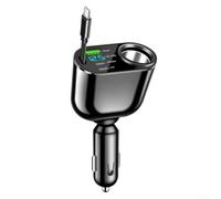TDCuizent Chargeur de voiture avec câble rétractable 90 W PD 66 W, adaptateur de charge rapide, double ports et affichage numérique, alliage d'aluminium pour qc3.0 pour véhicules 12 V-24 V (PD30W)