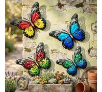 TDCuizent Décoration murale papillon en fer, charmante décoration de jardin en métal pour intérieur et extérieur, décoration à suspendre pour terrasse, clôture, maison, artisanat détaillé vif (rouge