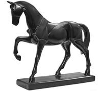 TDCuizent Figurine de cheval noir moderne en résine pour bureau | Pose de galop réaliste, pour une construction en résine durable, finition noire élégante, 32 cm de long, esthétique moderne