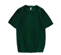 TDCuizent Haut en tricot extensible à manches courtes et col rond pour | Motif rayé classique, coupe ajustée, tissu tricoté respirant, col rond, essentiel pour l'été