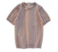 TDCuizent Haut en tricot extensible à manches courtes et col rond pour | Motif rayé classique, coupe ajustée, tissu tricoté respirant, col rond, essentiel pour l'été