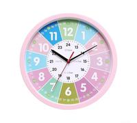 TDCuizent Horloge d'apprentissage colorée à quartz silencieuse avec échelle de 24 heures pour salle de ucation à la maison, arc-en-ciel, horloge murale analogique sans tic-tac (rose)