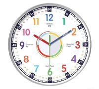 TDCuizent Horloge murale d'apprentissage silencieuse pour chambre et salon - à suspendre avec chiffres clairs - Cadre en plastique argenté ou noir (cadre argenté de 30,5 cm)