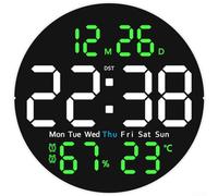 TDCuizent Horloge murale numérique à LED moderne avec lumière ambiante, affichage de la température et de l'humidité, fonction calendrier, alarme, minuterie, police claire ronde pour salon, chambre à
