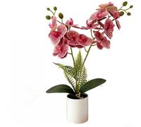 TDCuizent Orchidée phalaenopsis artificielle en pot avec pétales de colle douce et base stable pour décoration de maison, bureau, salon (rose à pois)