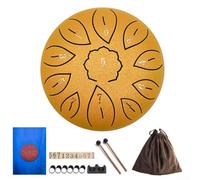 TDCuizent Tambour à langue en acier de 15,2 cm avec 11 notes, instrument de percussion portable pour yoga, méditation, musicothérapie, ensemble complet avec sac à maillets et médiators (doré)