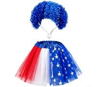 TDCuizent Tenue patriotique d'oie du 4 juillet avec tutu amusant et postiche bou pour décoration de pelouse, décoration de jardin rouge, blanc et bleu pour porche standard de 58,4 cm (A)