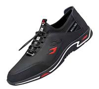 TDEOK Baskets sportives pour homme - Semelle souple - Résistantes à l'usure - En cuir verni - Chaussures de tennis avec fonction Soft Fit - Lacets élastiques, Noir , 43 EU