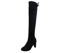 TDEOK Bottes longues pour femme - Doublure chaude - Élégantes - Avec fermeture éclair - En daim - Avec talon fin - Bottes d'hiver imperméables - Bottes Chelsea classiques, Noir , 37 EU
