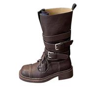 TDEOK Bottes mi-hautes pour femme avec fermeture à boucle - Bottes larges en cuir - Bottes mi-hautes - Coupe-vent - Bottes western légères - Bottes épaisses pour femme - Bottes d'extérieur, marron, 40