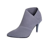 TDEOK Bottines Chelsea élégantes doublées à talon fin, bottines pour femme, bottines Chelsea pointues en daim Mode Bottes western Bottes de loisirs Bottes classiques confortables, gris, 36 EU