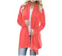 TDEOK Cardigan élégant en tricot pour femme - Long et chaud - Couleur unie - Manteau en tricot - Grandes tailles - Manches longues - Décontracté - Tricot fin - Confortable - Manteau long, Rouge