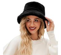 TDEOK Chapeau Bob Flou pour Femmes Faux Superficiel Knowledge Bob Chapeau Chaud Doux Hiver Fisherman Casquette Furry Soleil Chapeau Homme Taille 63, Noir , taille unique