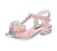 TDEOK Chaussures de princesse pour fille - Sandales à talon - Sandales d'été papillon - Avec cheville réglable et strass - Chaussures respirantes pour bébé, Rose, 27 EU