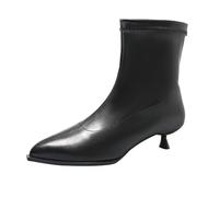 TDEOK Chelsea Bottes d'équitation pour femme - Doublées élégantes - Bottes pointues en cuir mi-mollet - Avec talon fin - Bottes larges pour femme - Taille 36 à 44, Noir , 37 EU