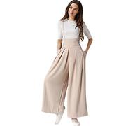 TDEOK Combi Rouge Jambe Palazzo Pantalon Large Taille Haute Plissée Bretelles Décontractées Combinaison Femme Bleu Travail