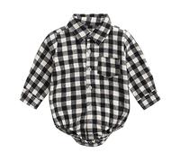 TDEOK Combinaison Ignifuge bébé garçons Filles Patchwork Plaid Chemise à Manches Longues Body Barboteuse vêtements Gentleman Costume Tenues Combinaison Seconde Peau (B, 6-12 Months)