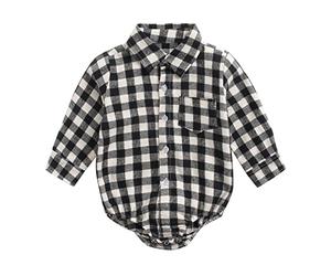 TDEOK Combinaison Ignifuge bébé garçons Filles Patchwork Plaid Chemise à Manches Longues Body Barboteuse vêtements Gentleman Costume Tenues Combinaison Seconde Peau (B, 6-12 Months)