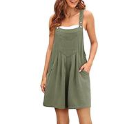 TDEOK Combinaison pour femme avec poche, ample en coton et lin, confortable, sans manches, dos court, été, décontracté, bretelles réglables, vêtements de travail, combinaison courte, jogging, femme