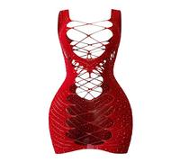 TDEOK Femmes Couleur unie Beauté Wrapped Chest Hot Fun Sous-vêtements Dot Full of Body Dentelle Lingerie, rouge, taille unique