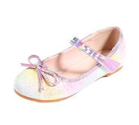 TDEOK Filles Chaussure Princesse Ballerines Roses Arc-en-Ciel à Paillettes pour Filles avec Nœud Rose Casual Chic Mary Janes Chaussures à Talons Bas Semelle Souple Anti-dérapant Chaussures Bowknot
