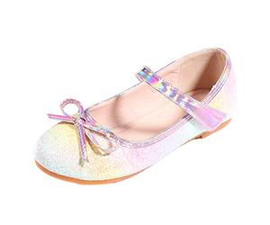 TDEOK Filles Chaussure Princesse Ballerines Roses Arc-en-Ciel à Paillettes pour Filles avec Nœud Rose Casual Chic Mary Janes Chaussures à Talons Bas Semelle Souple Anti-dérapant Chaussures Bowknot